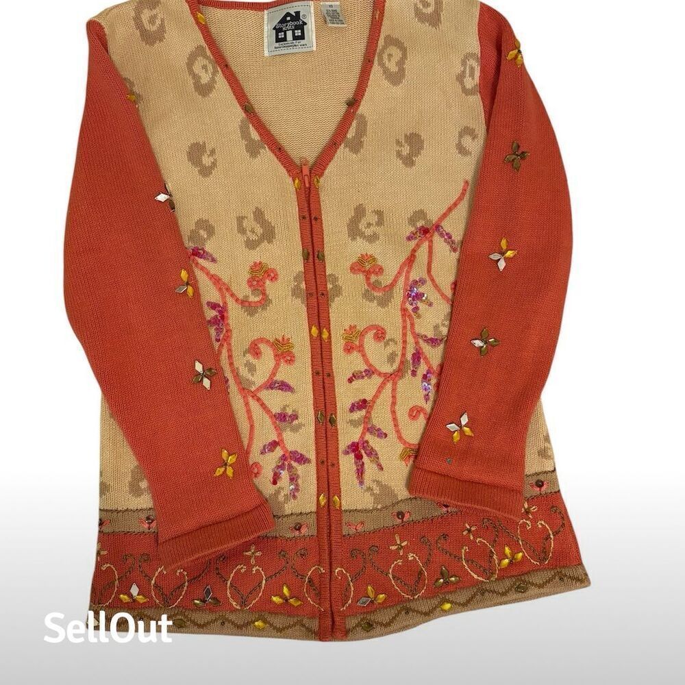 Vintage Storybook Knits Jewel Sequin Floral Sweater Women's XS
